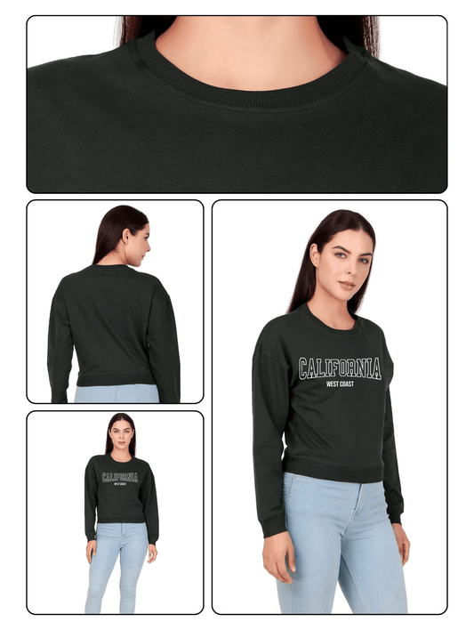 California Vibes Crop Sweatshirt – Bottle Green Cozy Pre-Winter Style