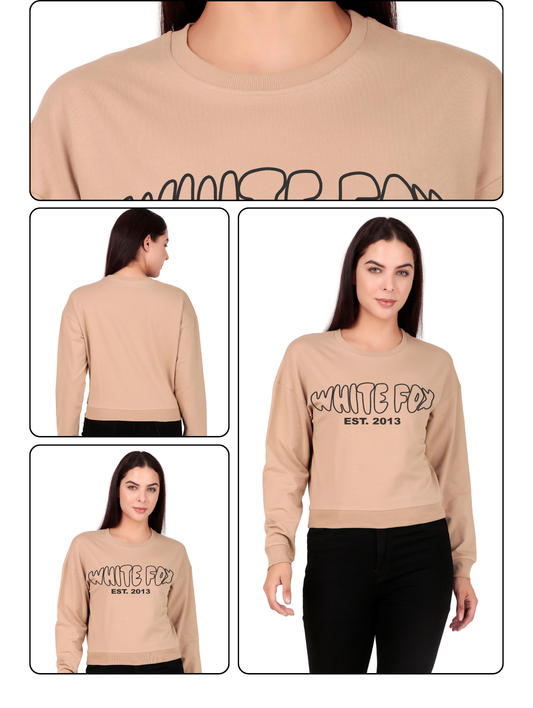 White Fox Crop Sweatshirt – Fawn  Minimal Streetwear for Pre-Winter