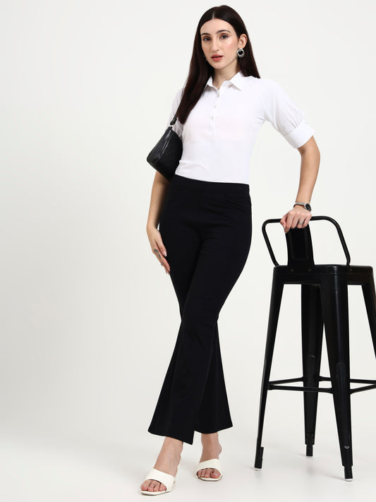 BELL BOTTOM JEGGING In Black | Retro Chic Comfort with Modern All-Season Stretch
