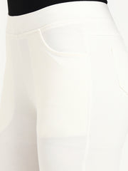 BELL BOTTOM JEGGING In White | Retro Chic Comfort with Modern All-Season Stretch