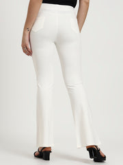 BELL BOTTOM JEGGING In White | Retro Chic Comfort with Modern All-Season Stretch