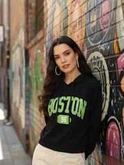 Boston Crop Hoodie – Navy Blue Streetwear Essential