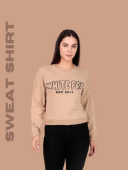 White Fox Crop Sweatshirt – Fawn  Minimal Streetwear for Pre-Winter